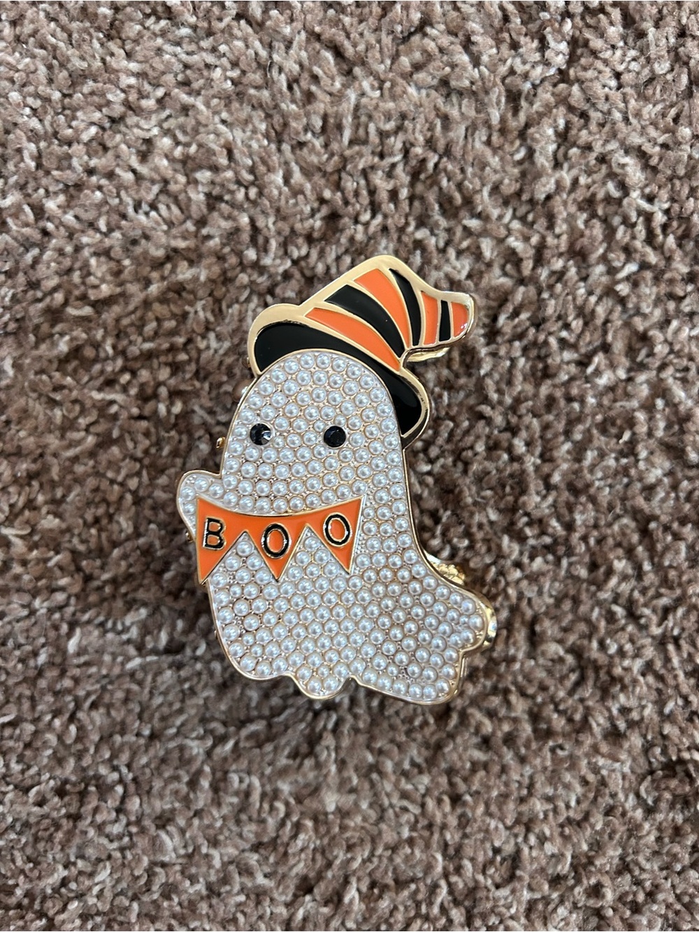 Halloween Crystal Ghost Hairclip in White and Orange